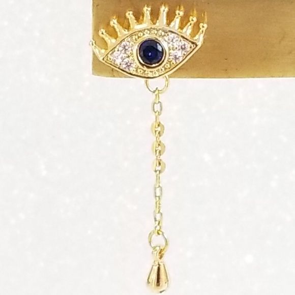 Blue sapphire gold plated evil eye chain studs - Picture 5 of 5
